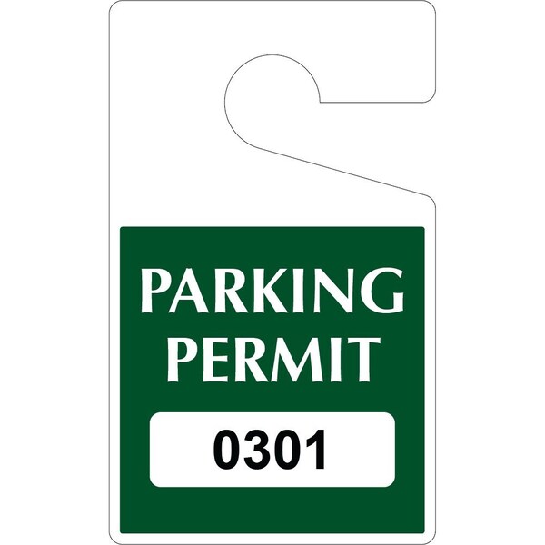 Lustre-Cal Laminated Hanging Parking Permit Green 5in x 3in 30mil Plastic Serialized 301-350, 50PK 253343301G0301 - main
